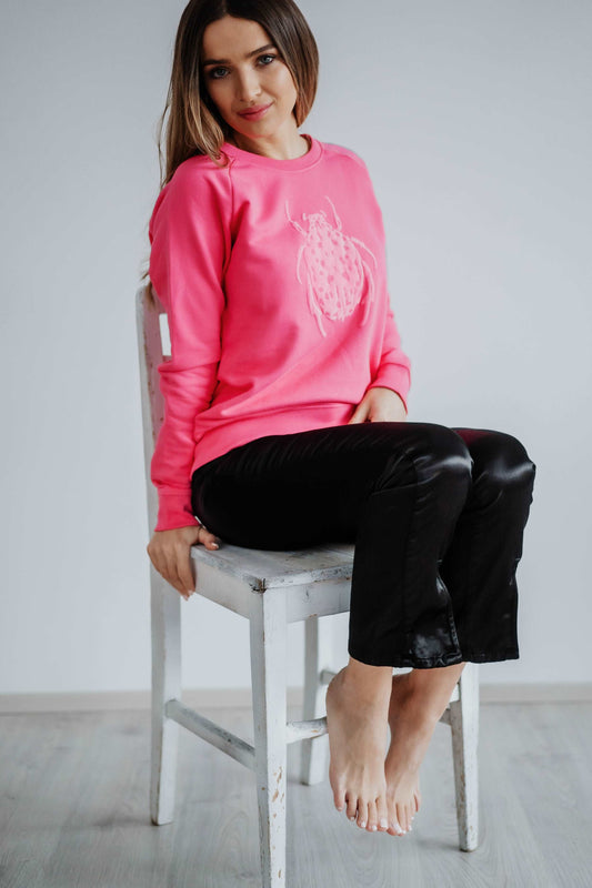 Pink Pullover (sweater) mit Pink Käfer (3DPrint), 350g Bio-Baumwolle