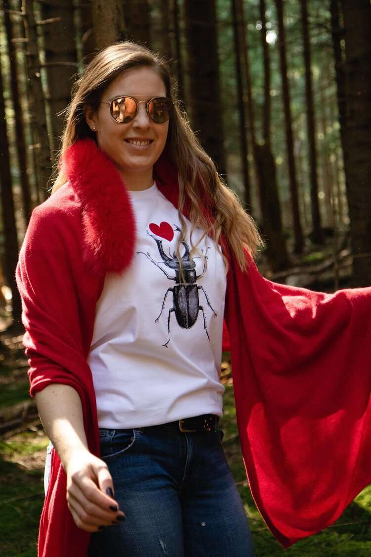 Skarabäus mit rosa Plüschherz (180g Baumwolle), Unisex-Modell