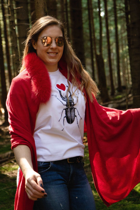 Skarabäus mit rosa Plüschherz (180g Baumwolle), Unisex-Modell