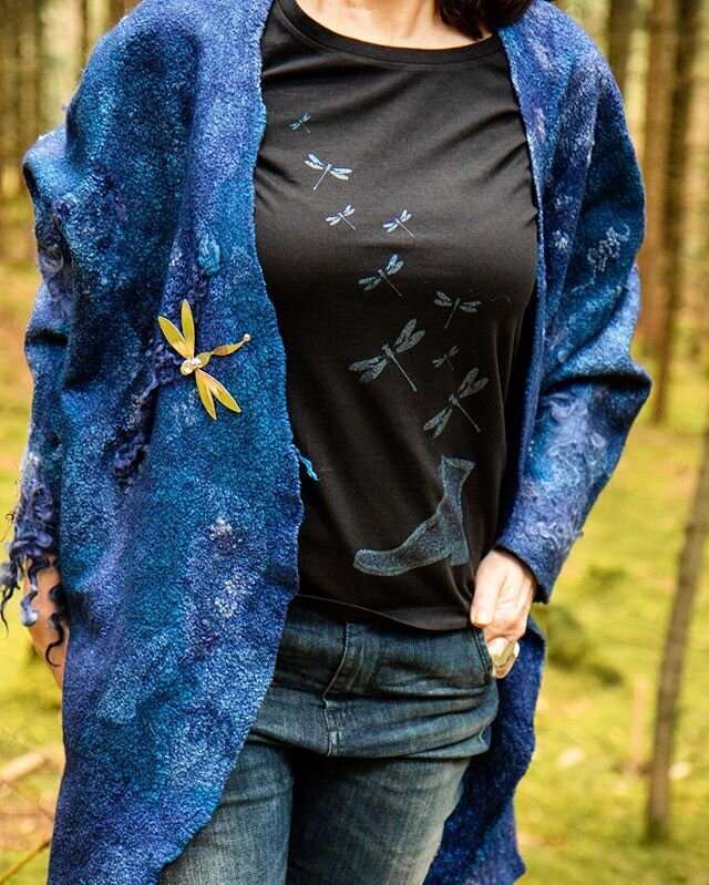 Glänzend blaue Libellen, Damen Modell, 120g Baumwolle