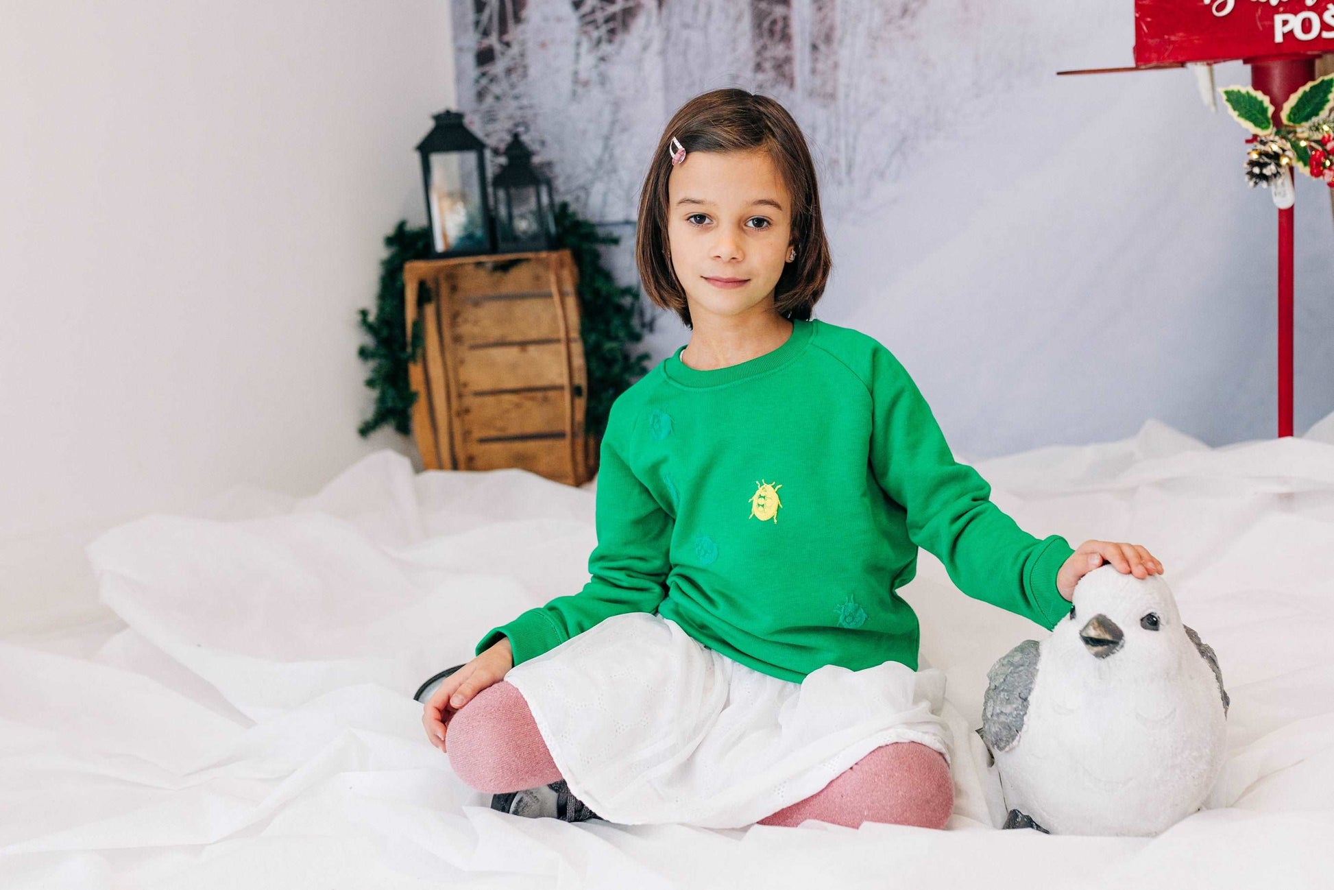 Roter und grüner Pullover und 3D Marienkäfer, Bio-Baumwolle
