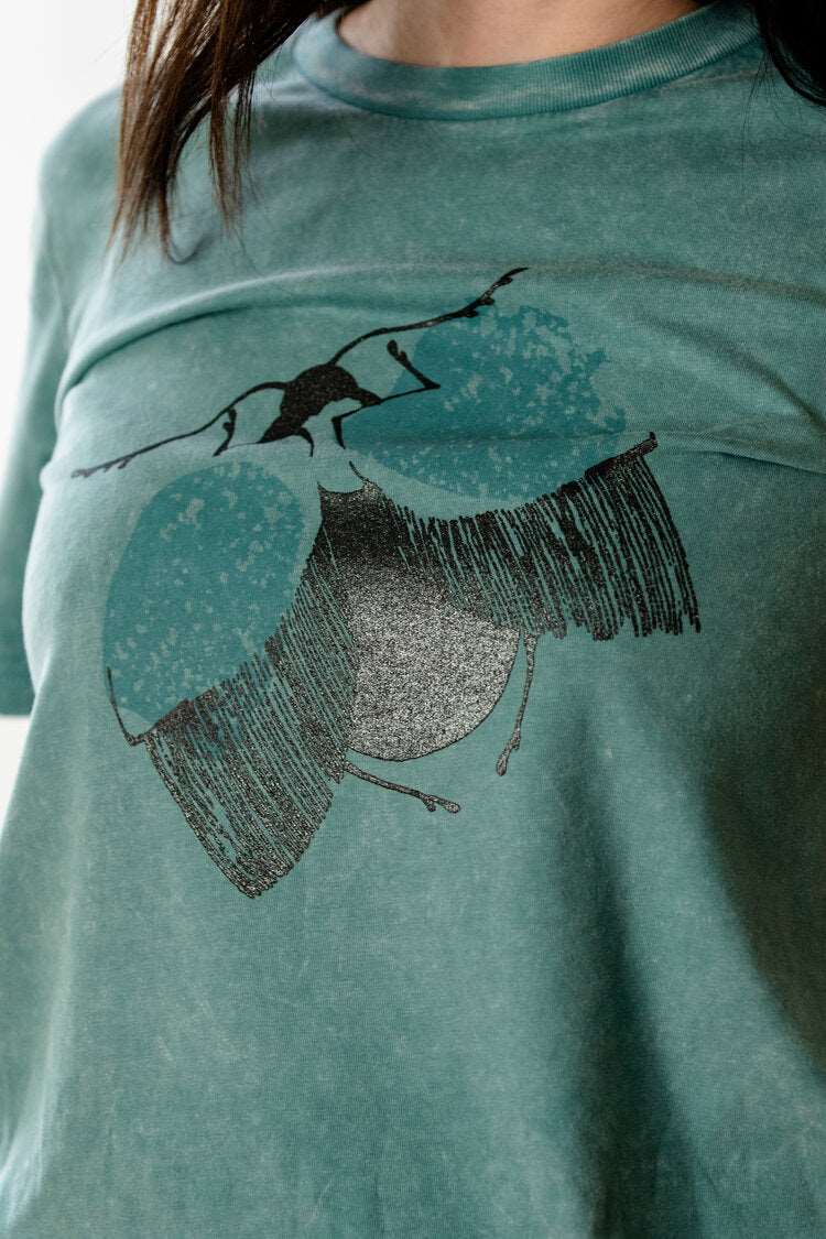 Mint T-Shirt und ausgestellter Schmetterling / Unisex/ Vintage-Baumwolle-Look