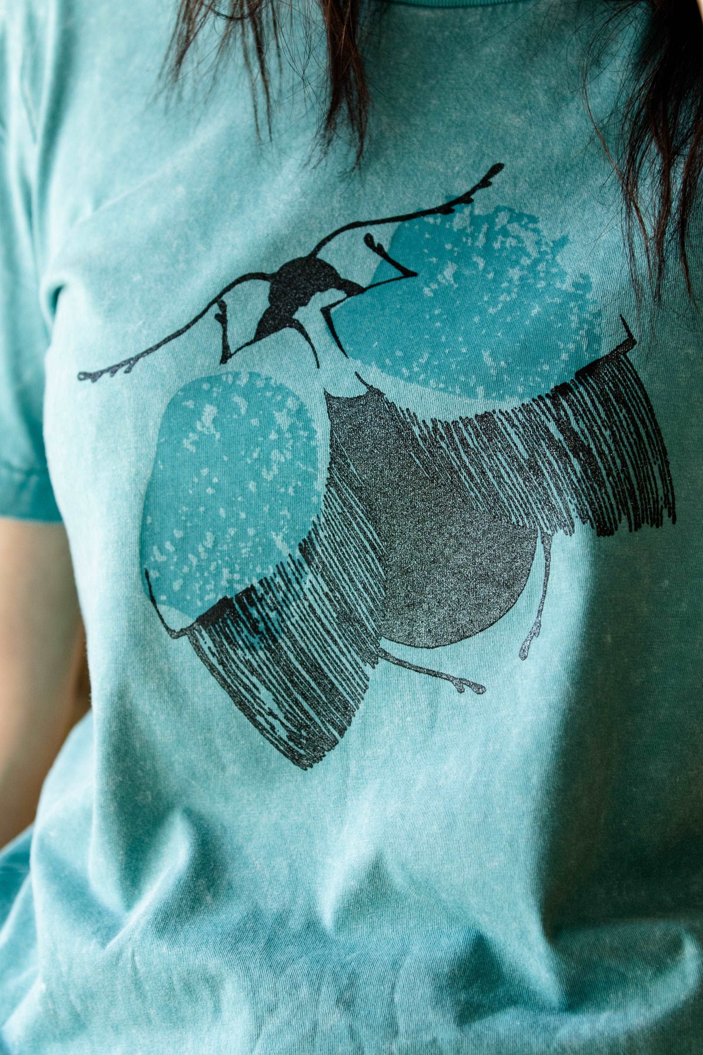 Mint T-Shirt und ausgestellter Schmetterling / Unisex/ Vintage-Baumwolle-Look