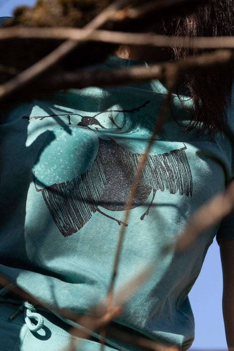 Mint T-Shirt und ausgestellter Schmetterling / Unisex/ Vintage-Baumwolle-Look