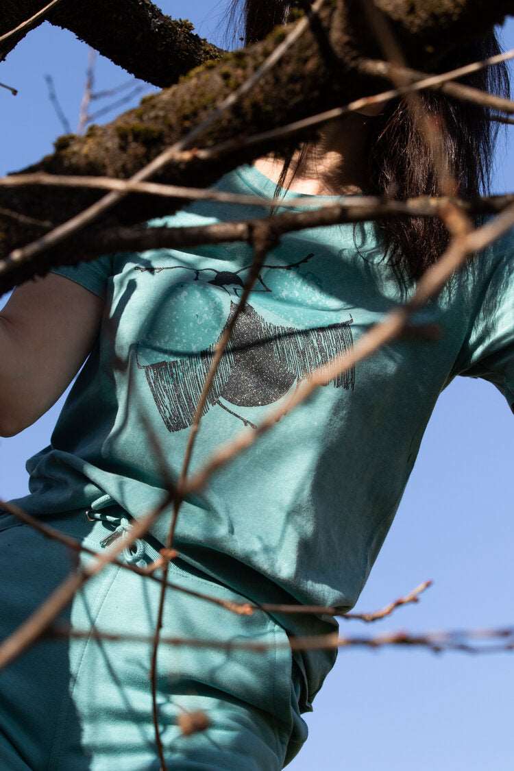 Mint T-Shirt und ausgestellter Schmetterling / Unisex/ Vintage-Baumwolle-Look