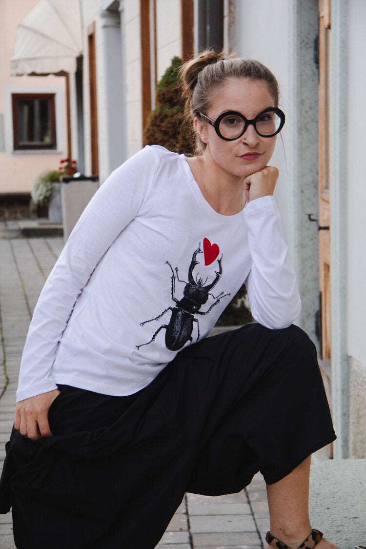 Skarabäus mit rotem Plüschherz, Damen Modell, 120g Baumwolle
