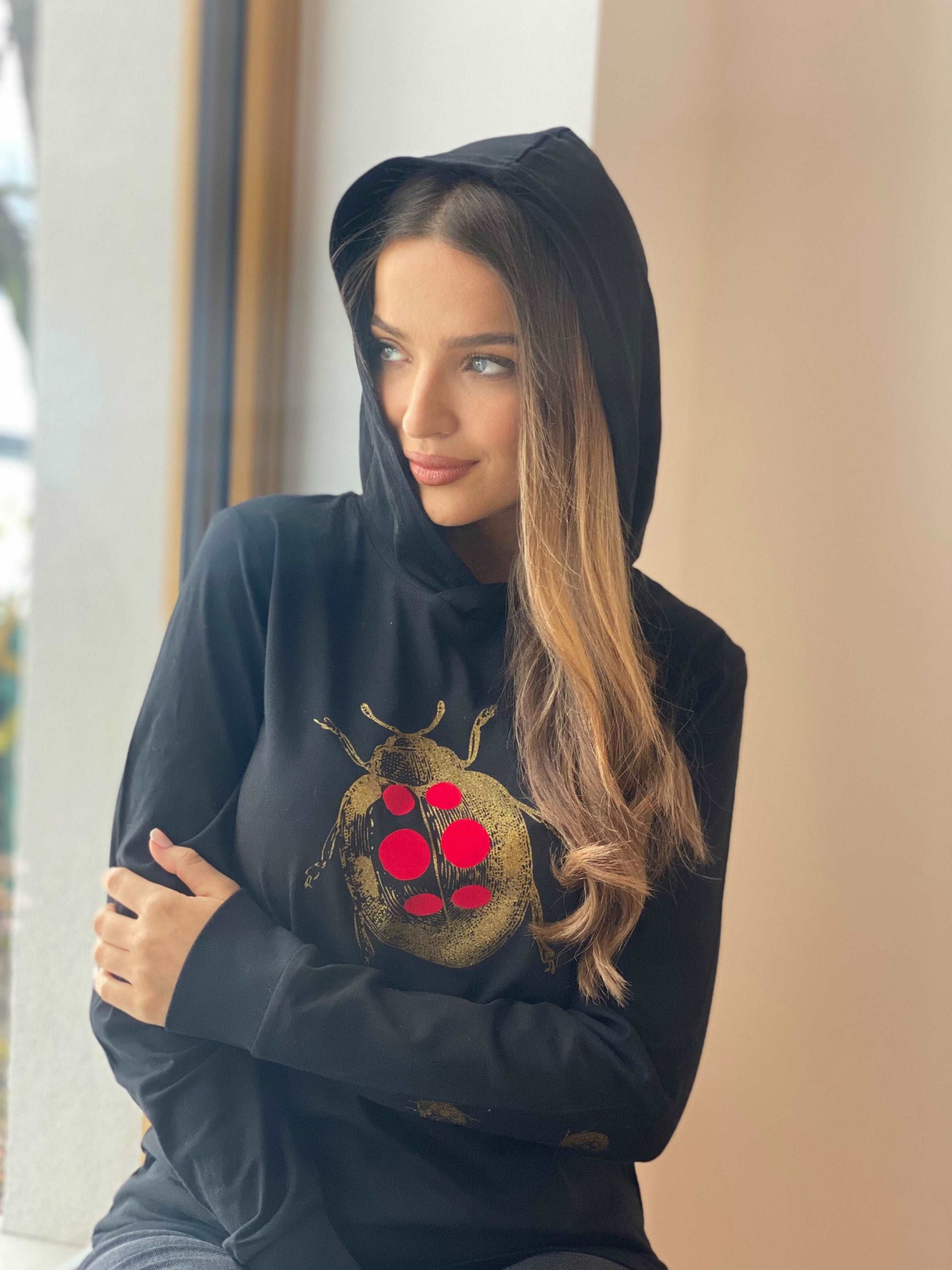 Goldener Marienkäfer, Kapuzen-Sweatshirt, Bio-Baumwolle