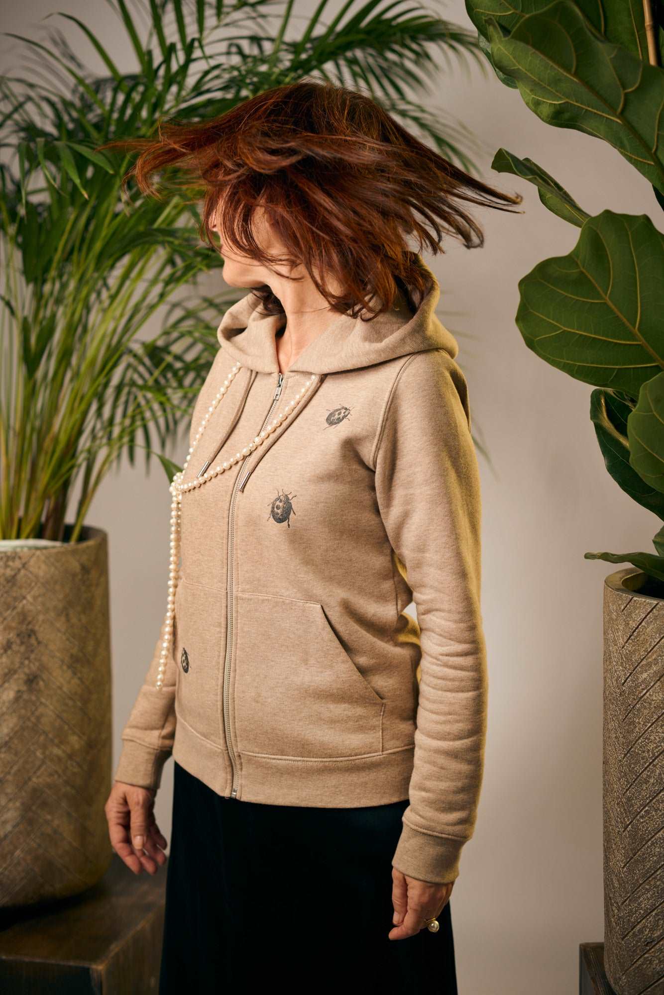 Zip Hoodie mit Marienkäfer -Damen Modell, Bio-Baumwolle