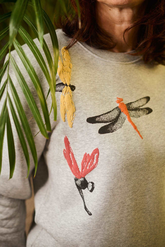 Unisex-Pullover in Grau mit 3D-Handdruck (Bio-Baumwolle)