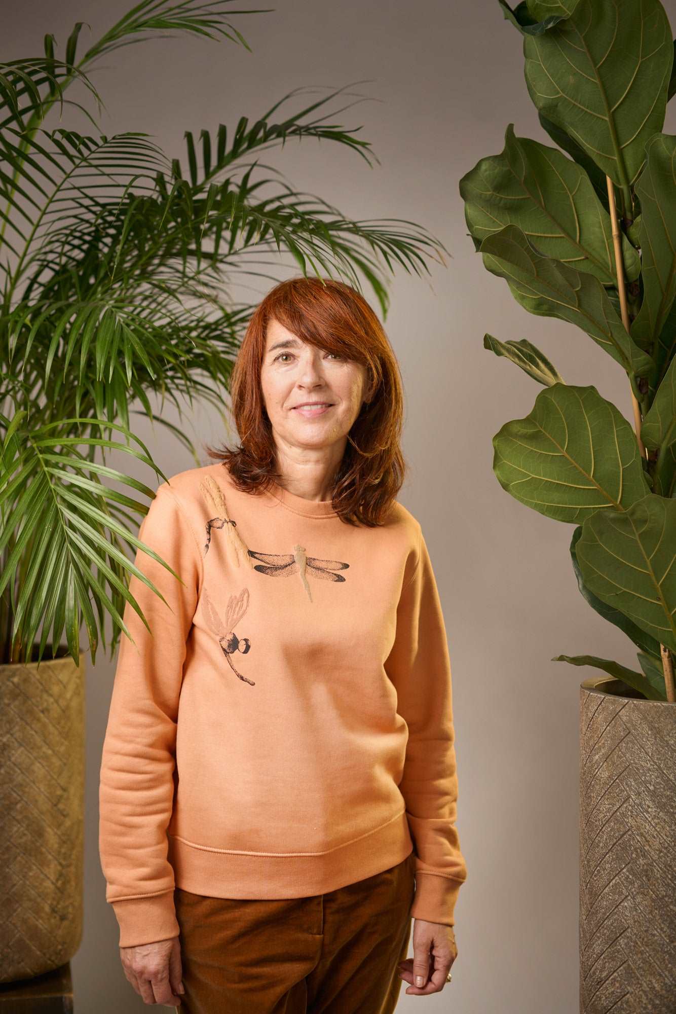 Aprikosen-Pullover mit 3D-Handdruck (Bio-Baumwolle)