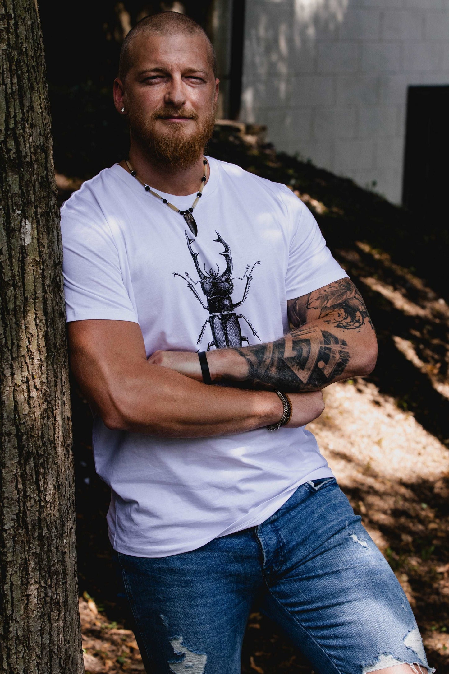 Weißes oder graues Hirschkäfer-T-Shirt für Herren, 180 Baumwolle