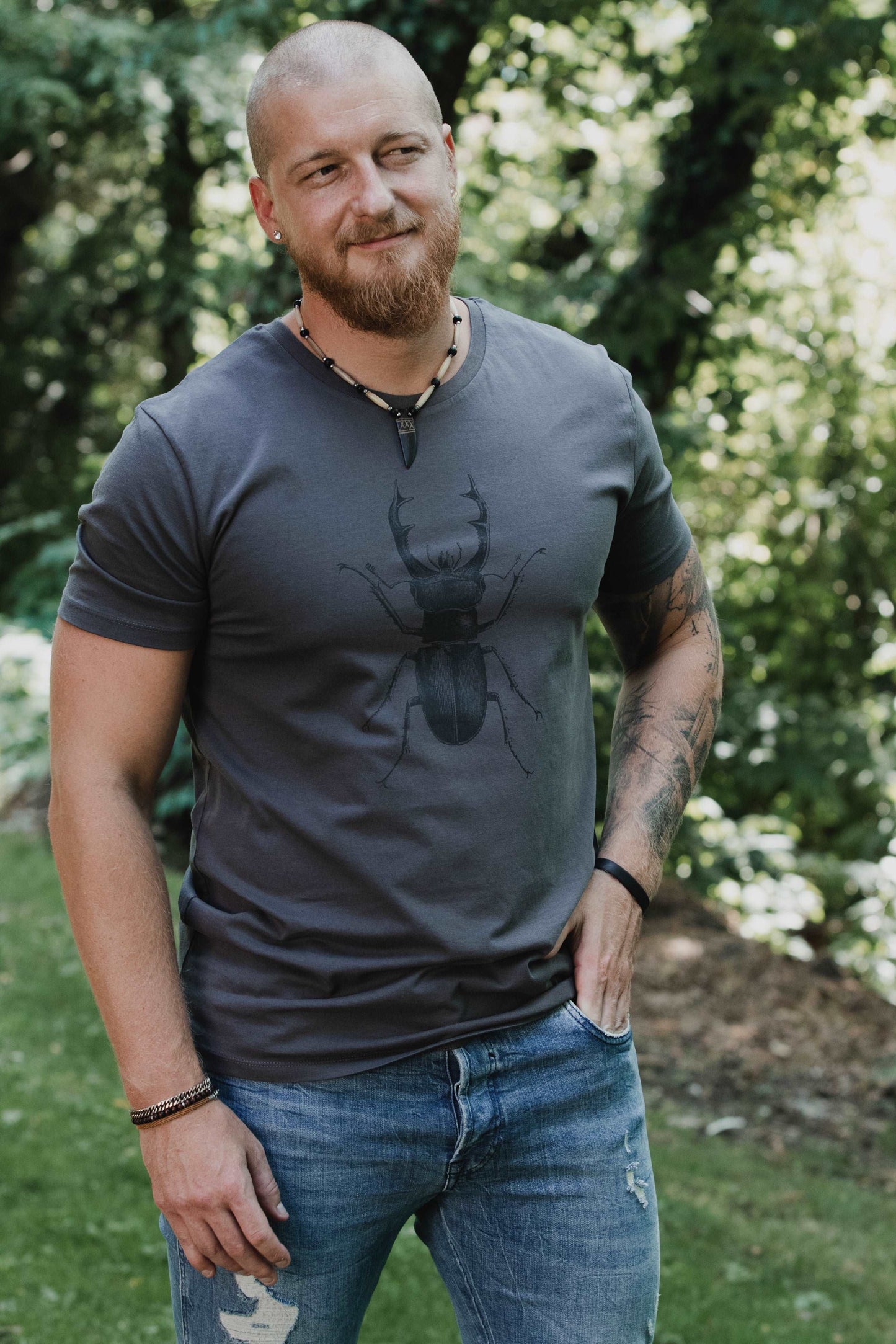 Weißes oder graues Hirschkäfer-T-Shirt für Herren, 180 Baumwolle
