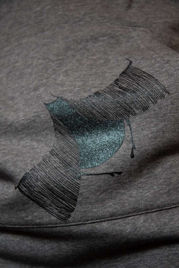 Graues Hoodie-Kleid und schwarzer GlitzerSchmetterling vorne und hinten/ 300g Baumwolle