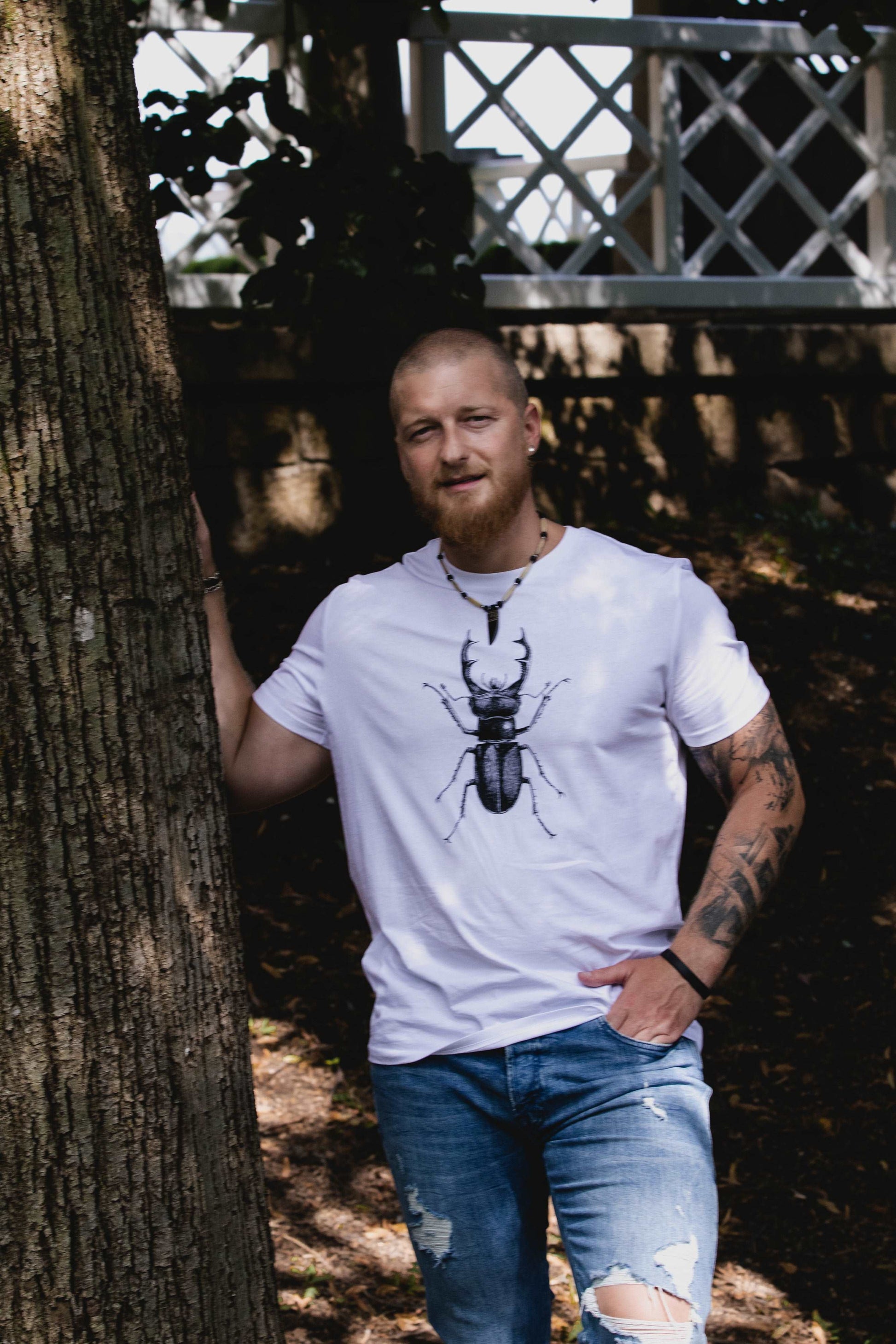 Weißes oder graues Hirschkäfer-T-Shirt für Herren, 180 Baumwolle