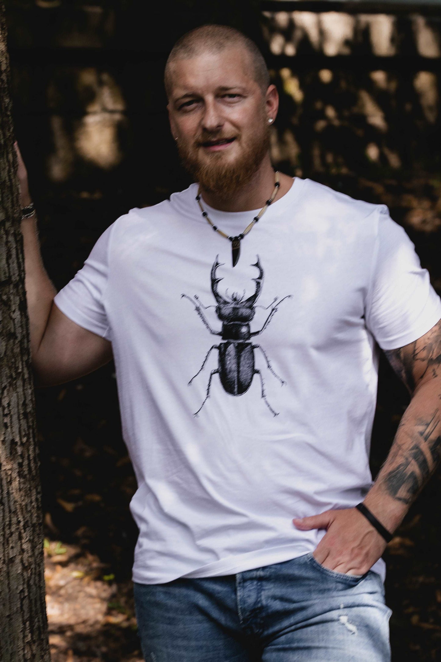 Weißes oder graues Hirschkäfer-T-Shirt für Herren, 180 Baumwolle
