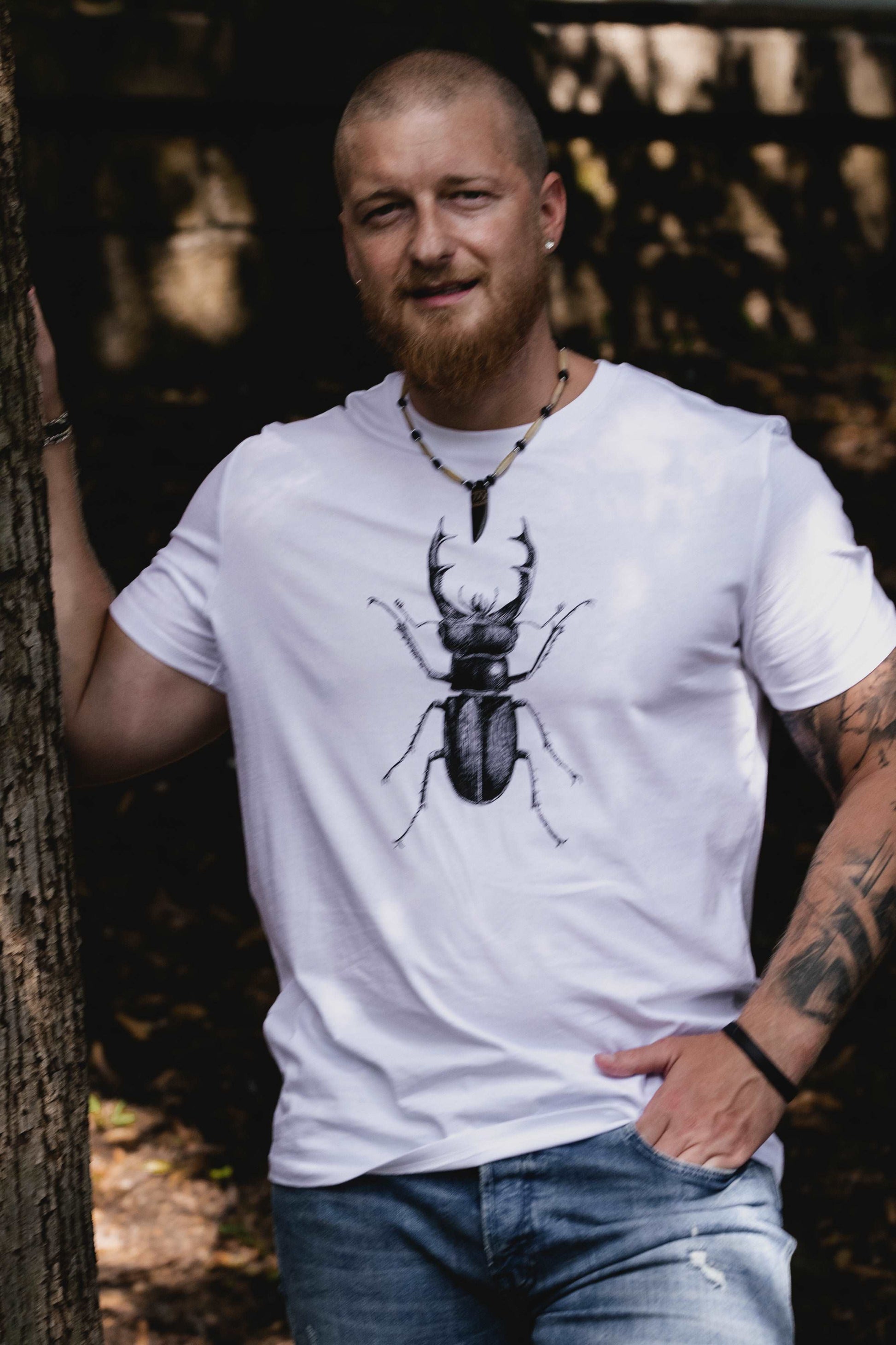 Weißes oder graues Hirschkäfer-T-Shirt für Herren, 180 Baumwolle