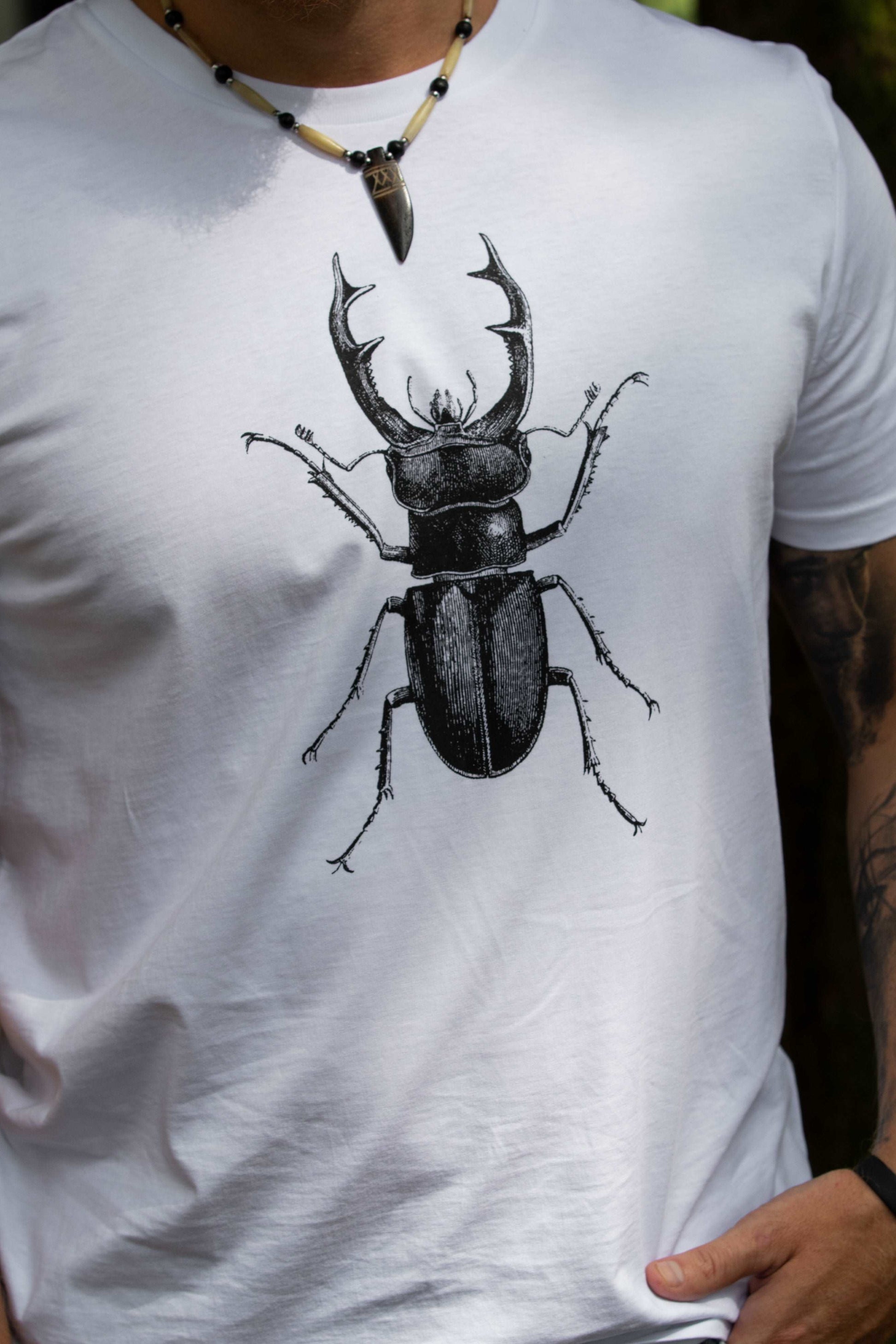 Weißes oder graues Hirschkäfer-T-Shirt für Herren, 180 Baumwolle
