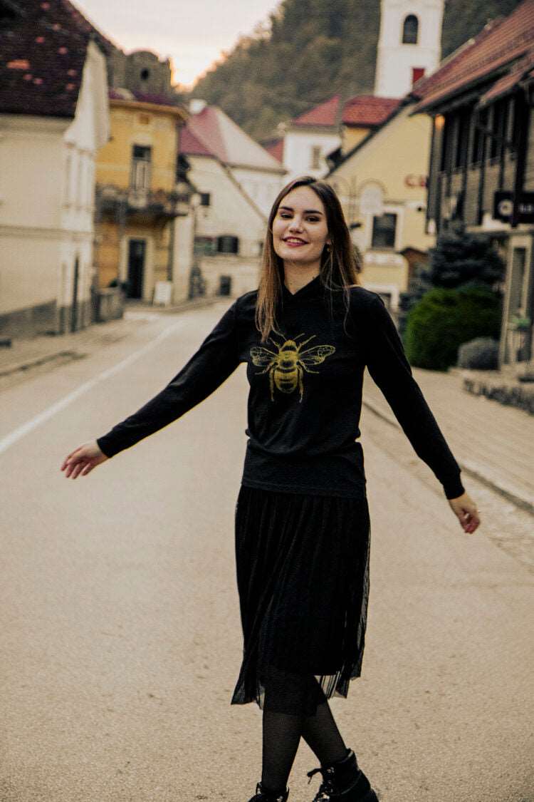 Goldene Biene, T-Shirt mit Kapuze, 180g BioBaumwolle, Unisex Modell