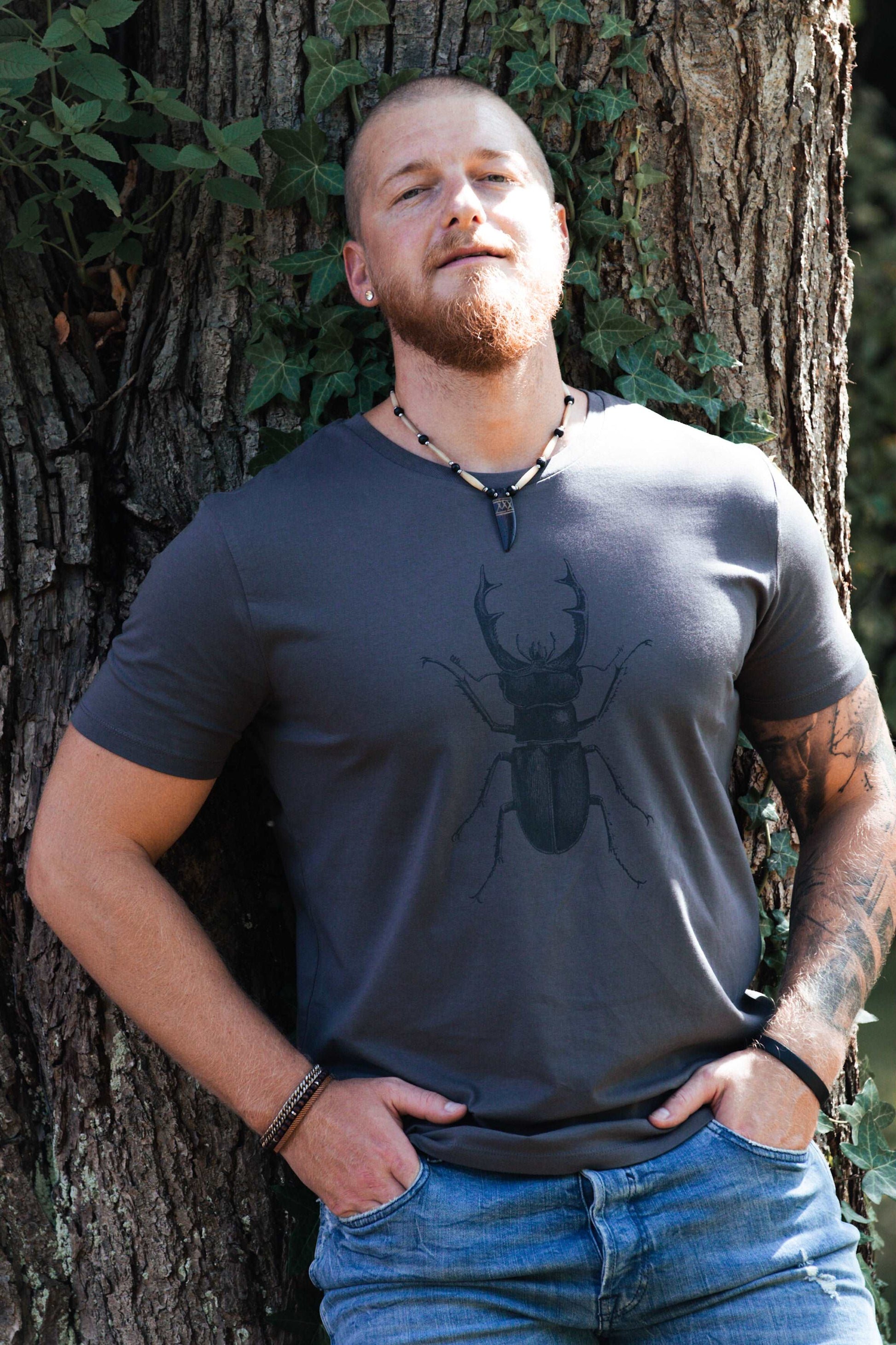 Weißes oder graues Hirschkäfer-T-Shirt für Herren, 180 Baumwolle