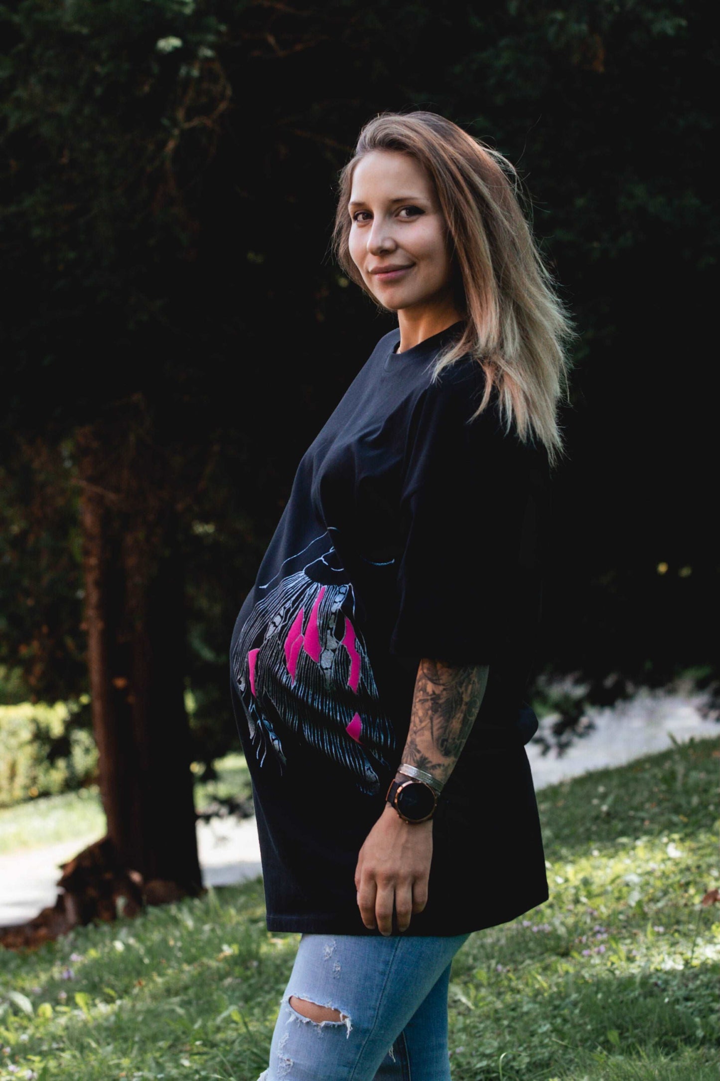 Langes übergroßes T-Shirt (auch als kurzes Kleid) 180g Bio-Baumwolle