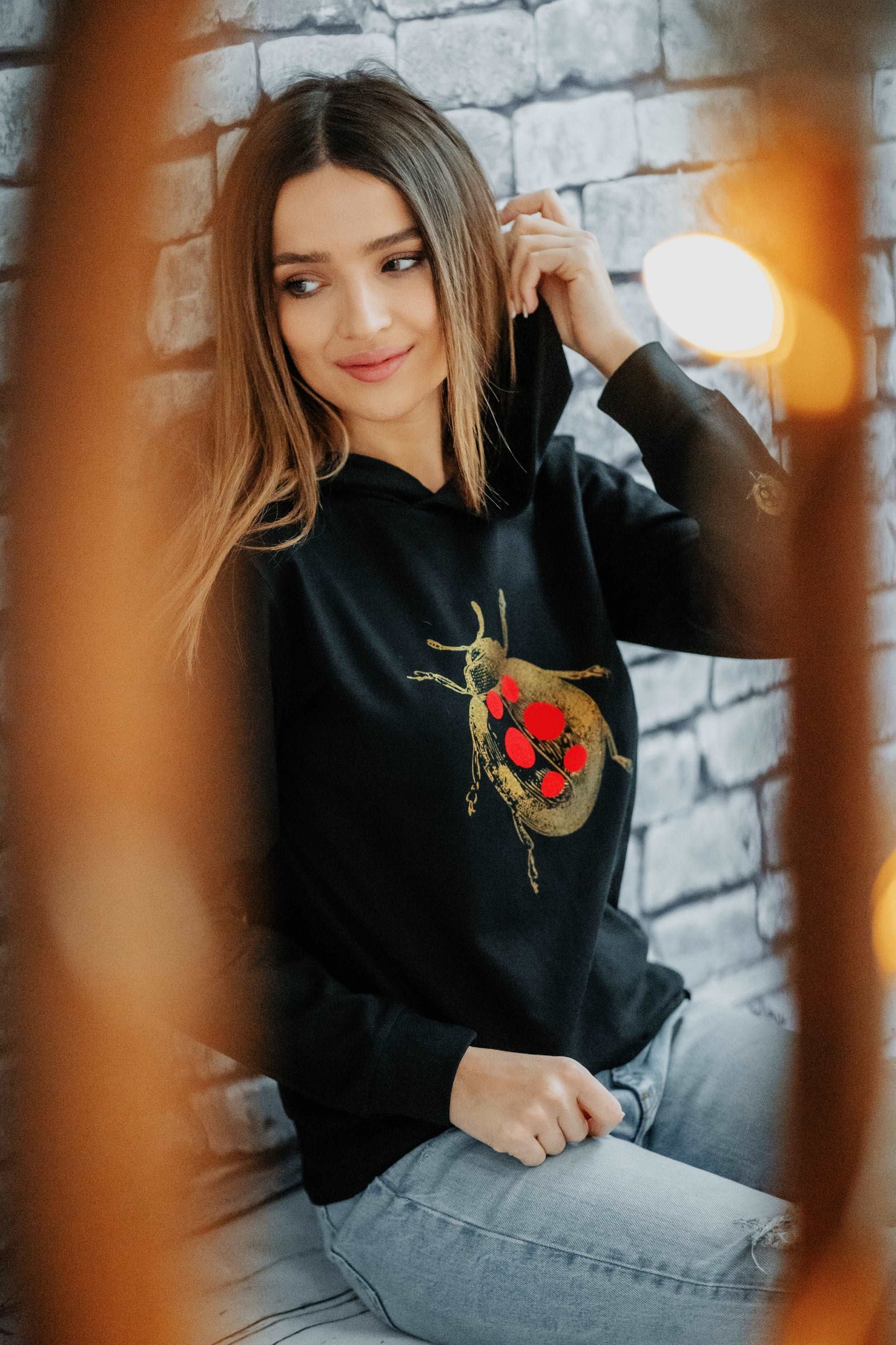 Goldener Marienkäfer, Kapuzen-Sweatshirt, Bio-Baumwolle