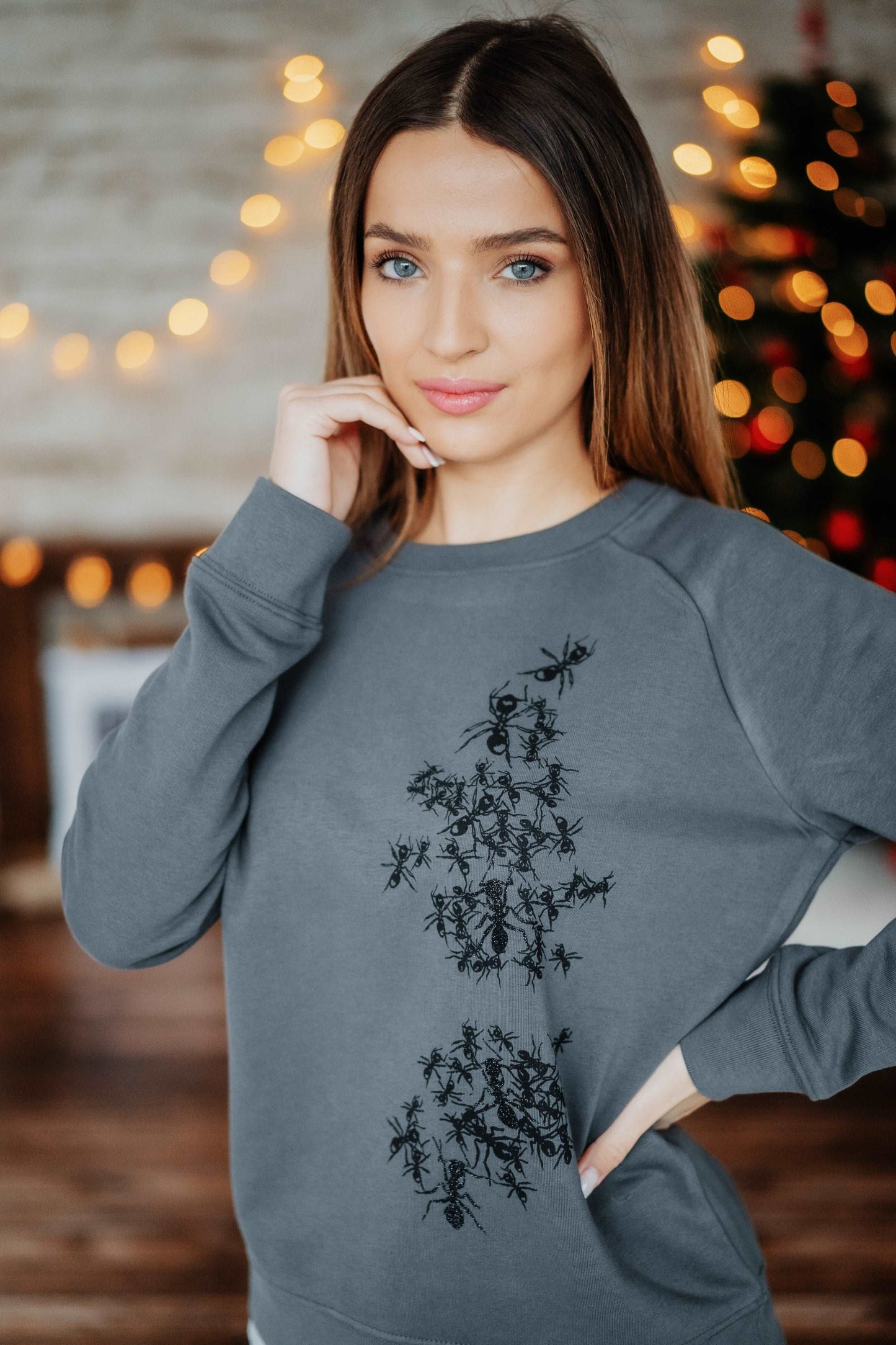 Damenpullover und Ameisen, darunter drei schwarz Glitzernde, Bio-Baumwolle, 300 g