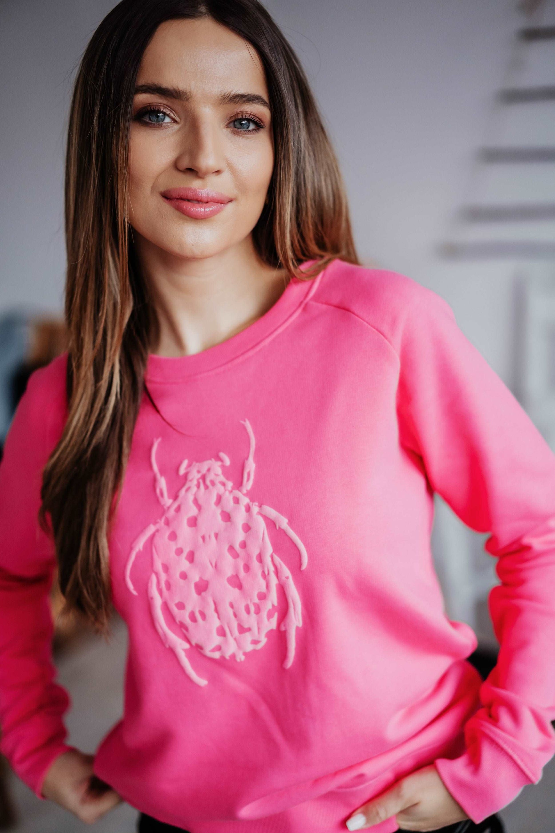 Pink Pullover (sweater) mit Pink Käfer (3DPrint), 350g Bio-Baumwolle