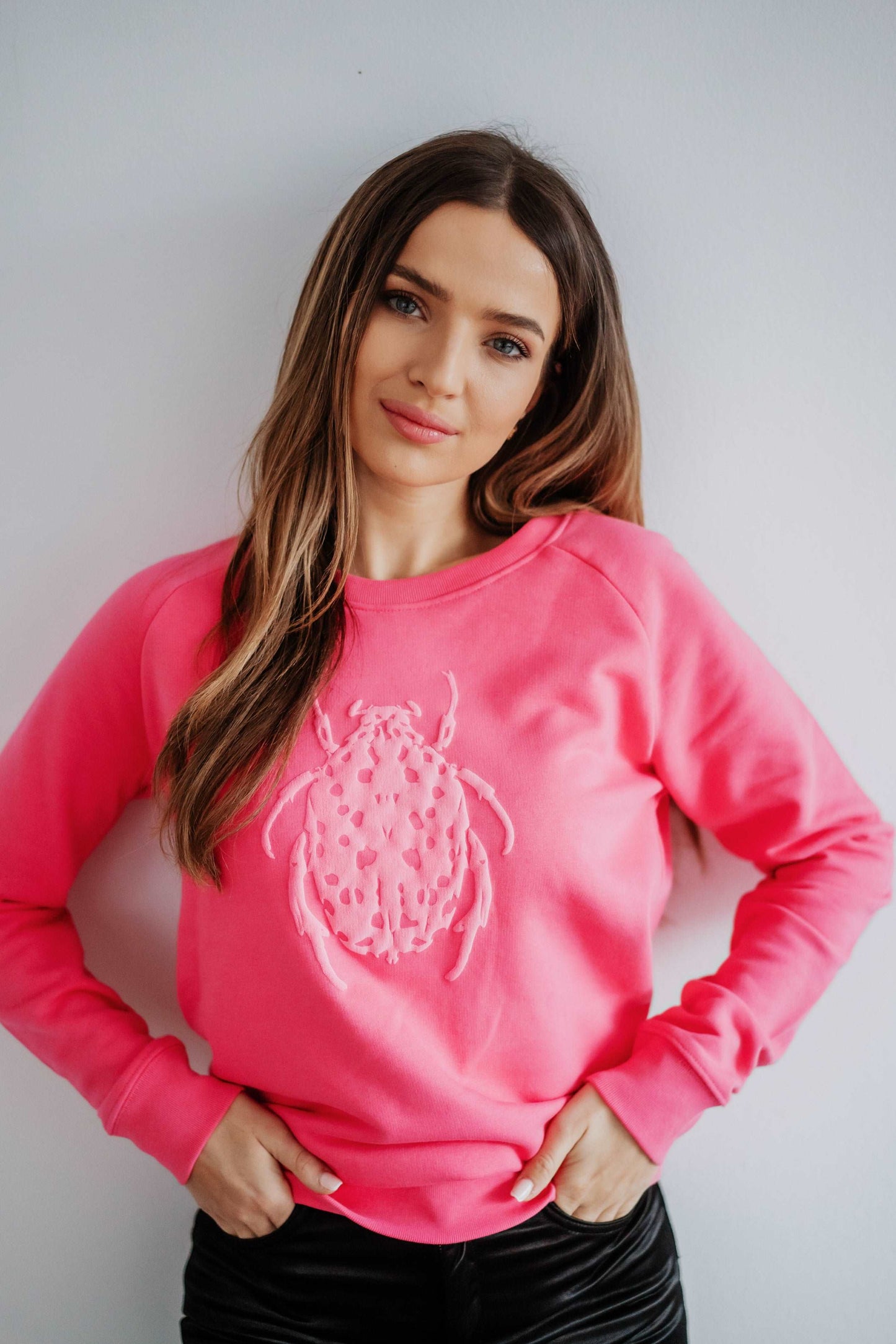 Pink Pullover (sweater) mit Pink Käfer (3DPrint), 350g Bio-Baumwolle